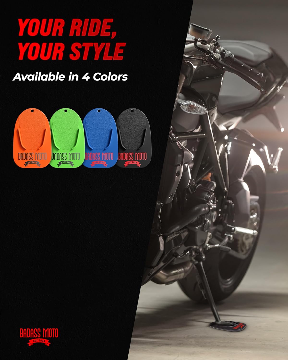 Motorcycle Kickstand Pad Black 4Pk