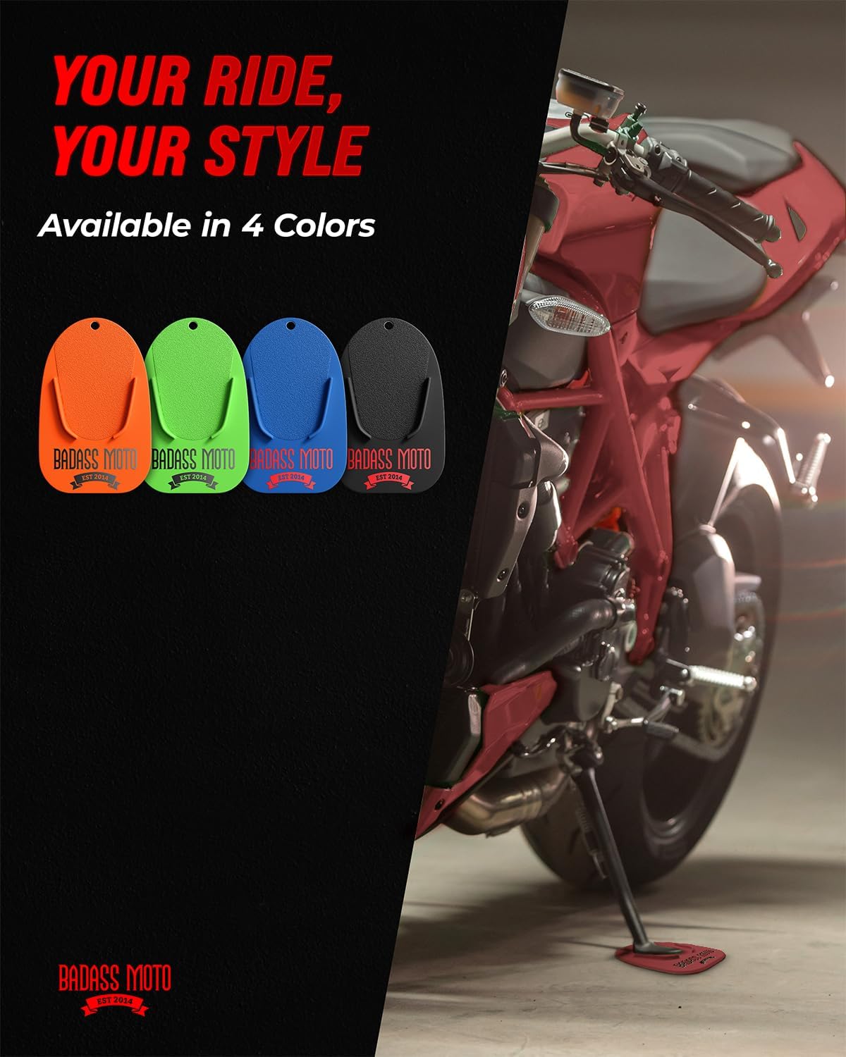 Motorcycle Kickstand Pad — Red 4-Pack