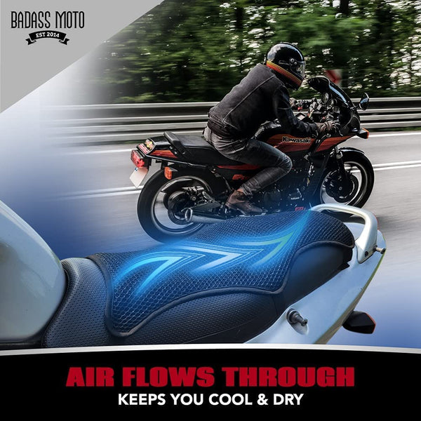 Badass Moto Motorcycle Seat Cushion - Air Filled Motorcycle Seat Pad Butt  Protector - Breathable Motorcycle Seat Cover Reduces Pressure and Fatigue.