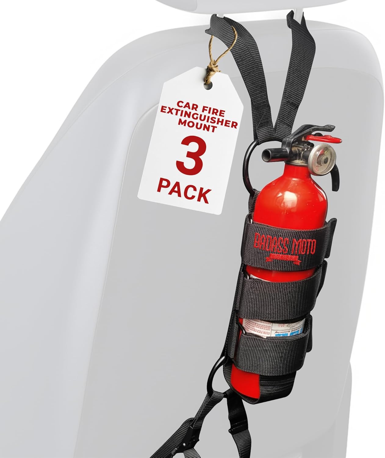 Badass Moto Seat Back Fire Extinguisher Holder - Black 3-Pack