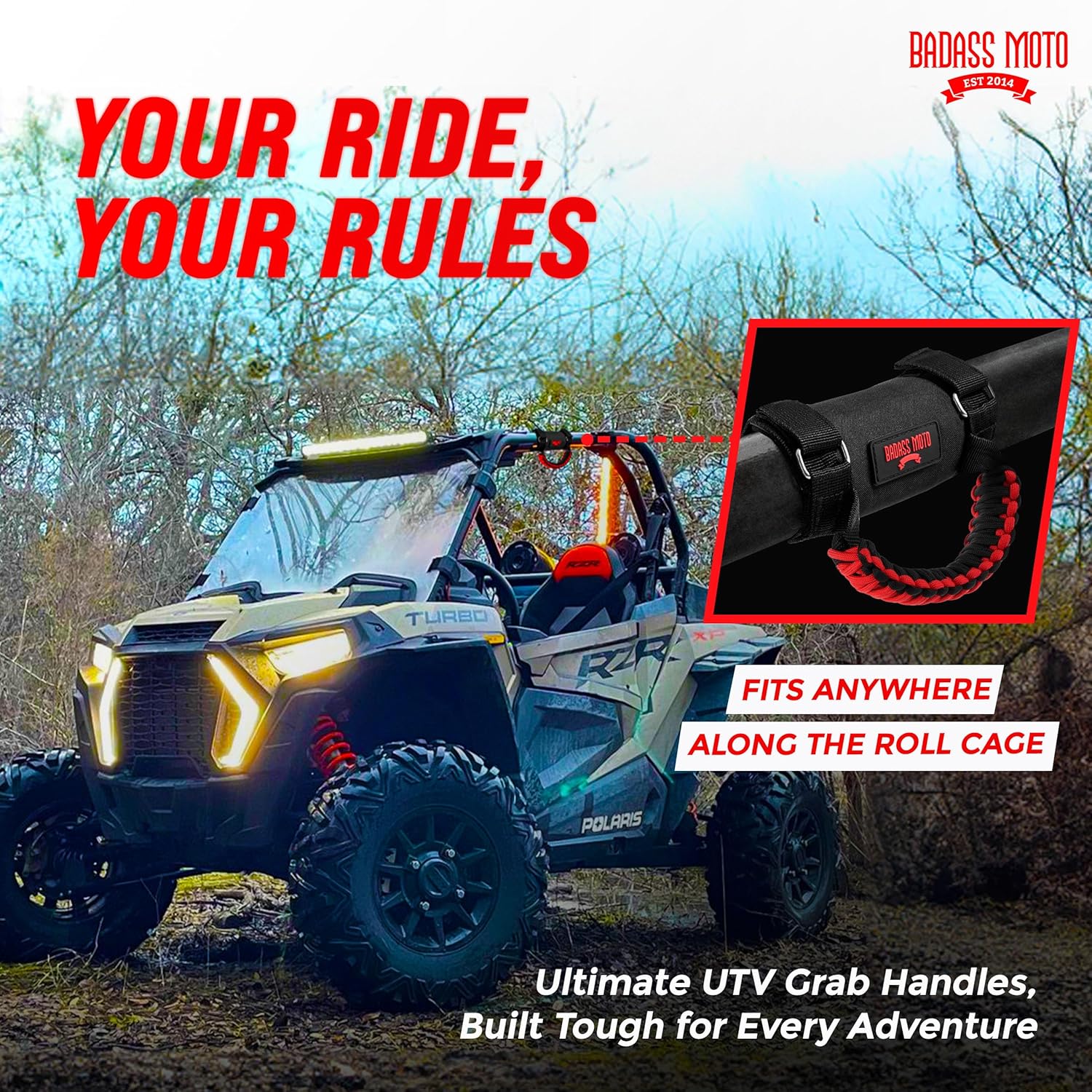 Badass Moto UTV/SxS Paracord Grab Handles - Red 4-Pack