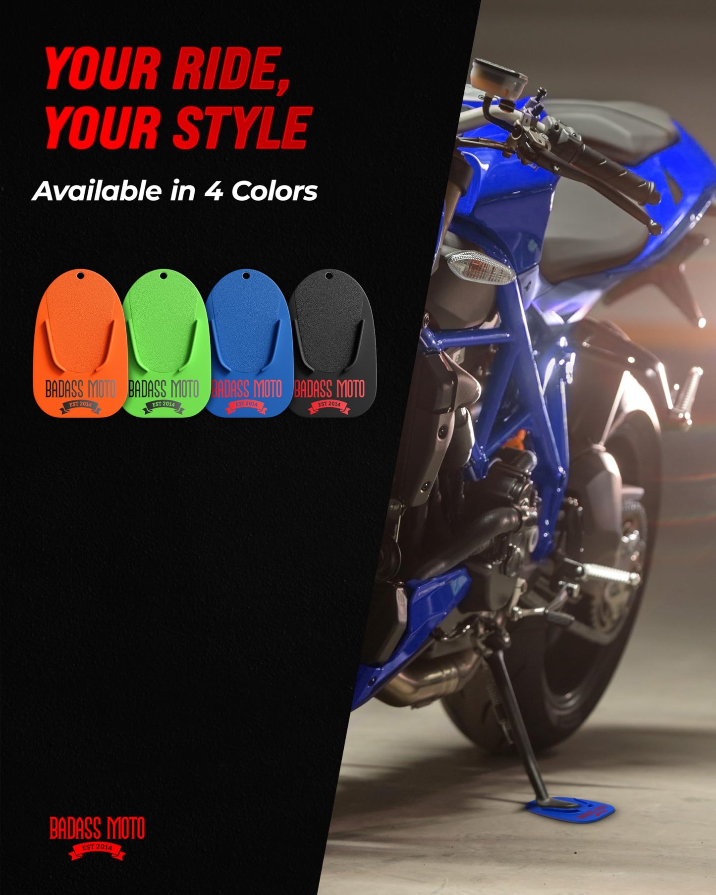 Motorcycle Kickstand Pad — Blue 4-Pack