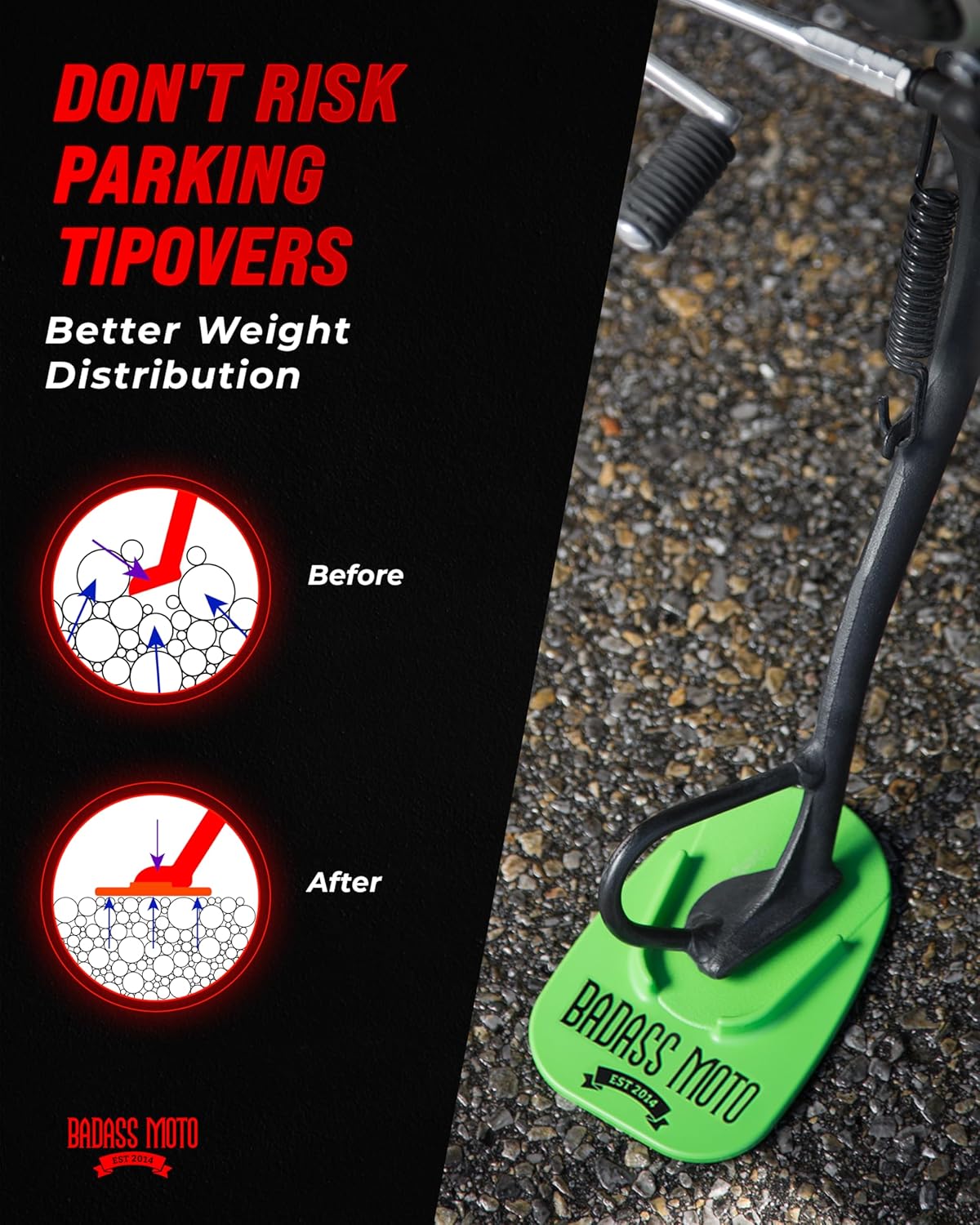 Motorcycle Kickstand Pad — Green 4-Pack