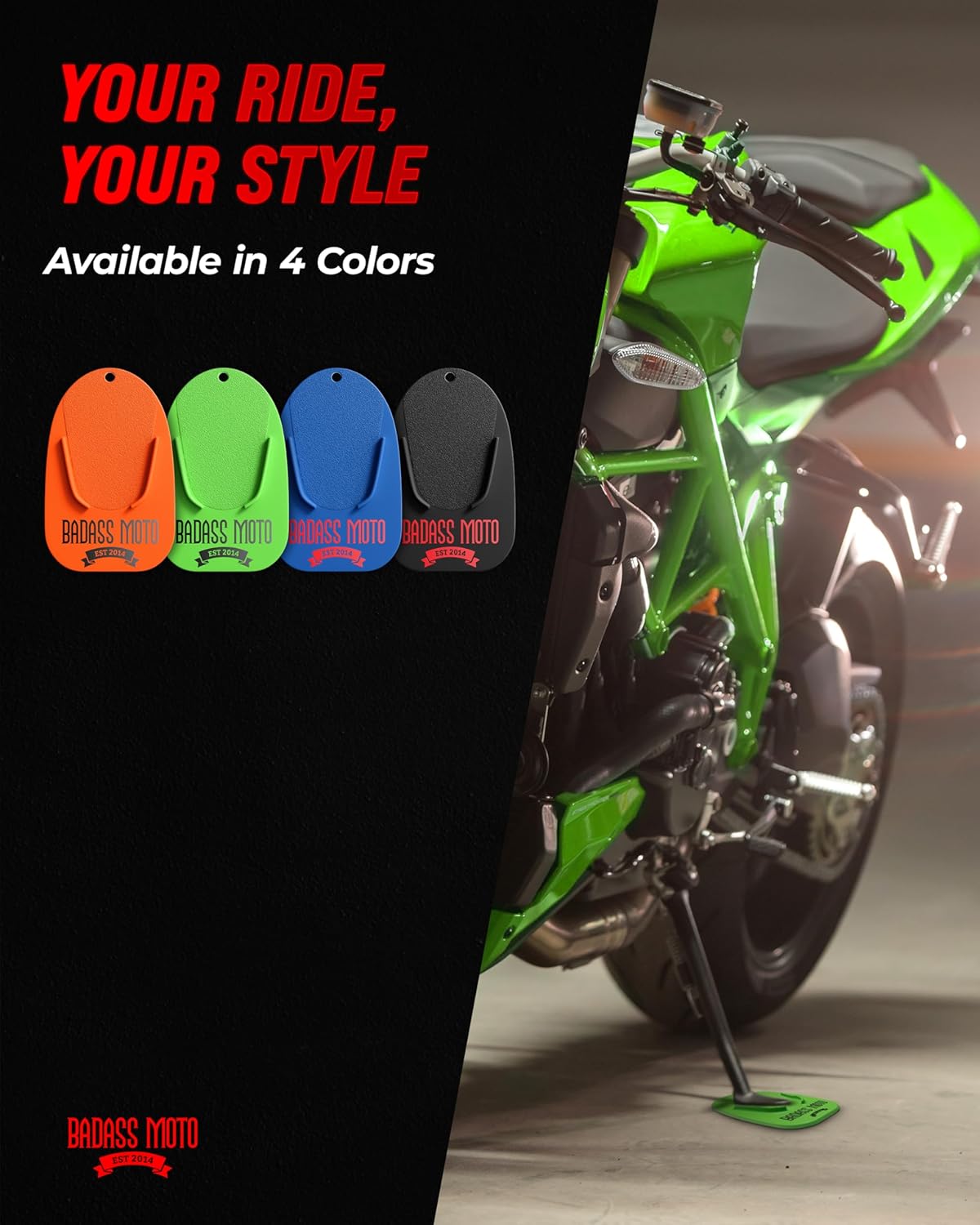 Motorcycle Kickstand Pad — Green 4-Pack